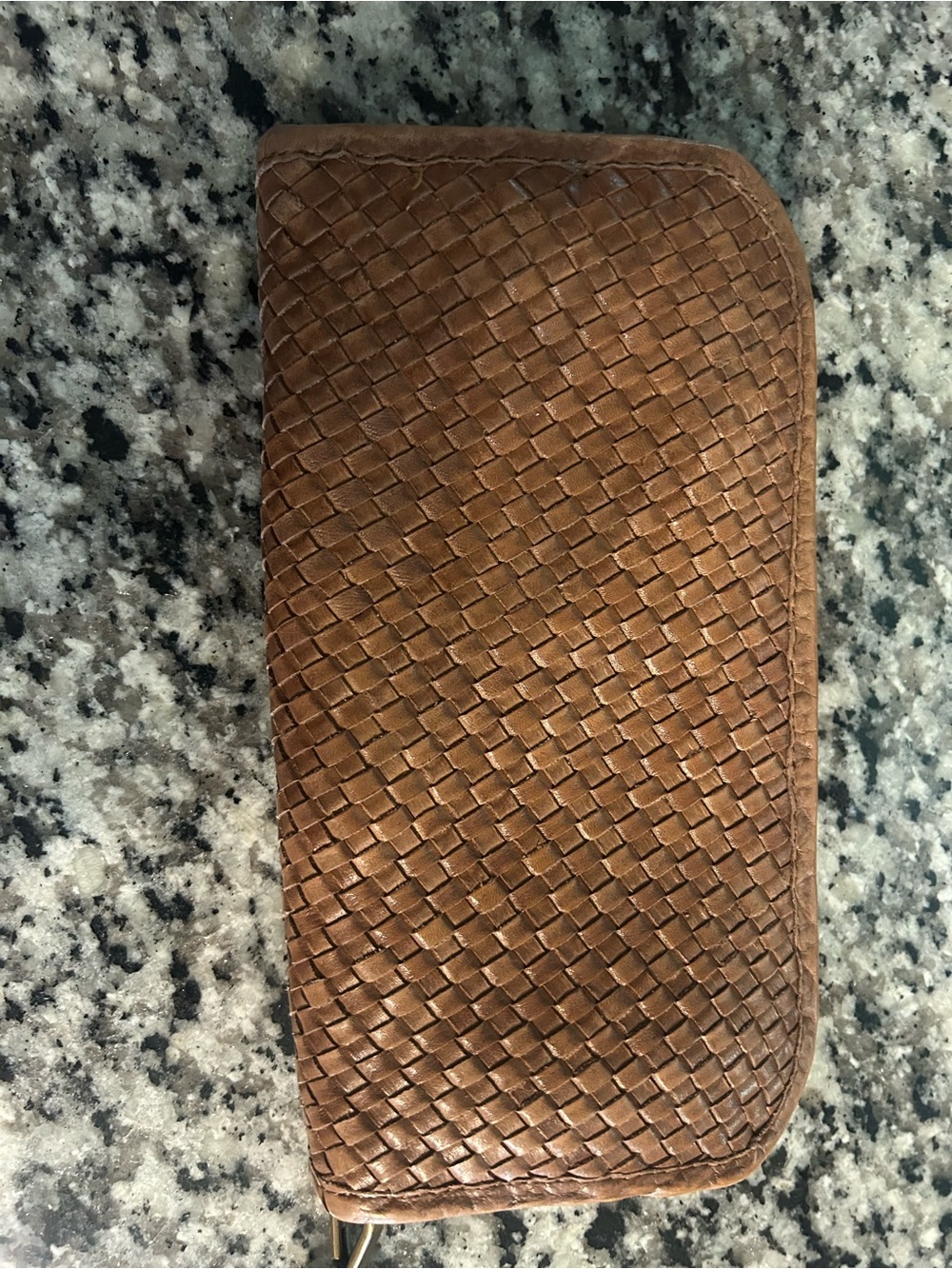 Woven Zip-Around Leather Wallet in Brown